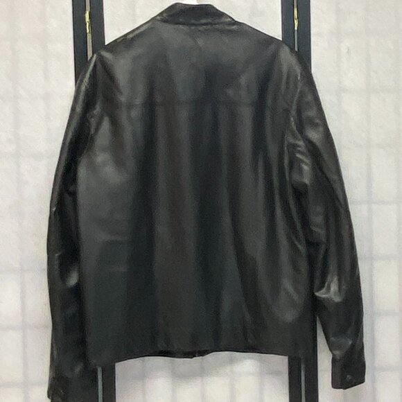 Faux Vegan Leather Zip Front Long Style Motorcycle Jacket Black Claiborne - Picture 3 of 16